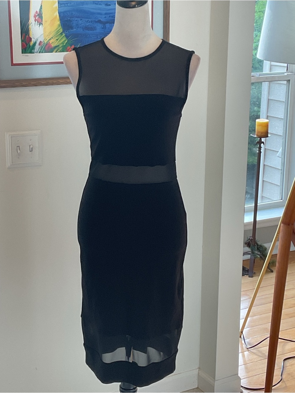 French Connection Black Midi Dress with Sheer Insets - Picture 2 of 12